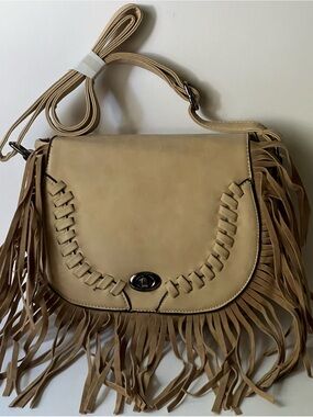 Heritage West New Fringe Crossbody Saddle Bag in Tan